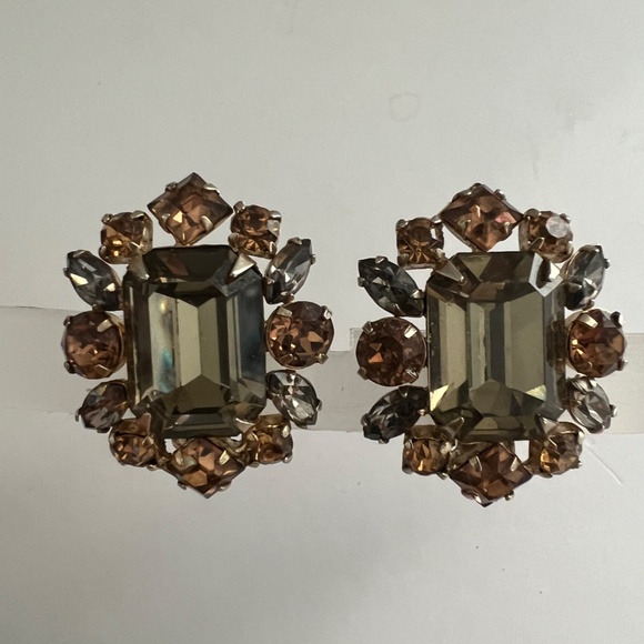 Vintage Sherman Clip On Earrings Emerald Cut Rare - Picture 4 of 14